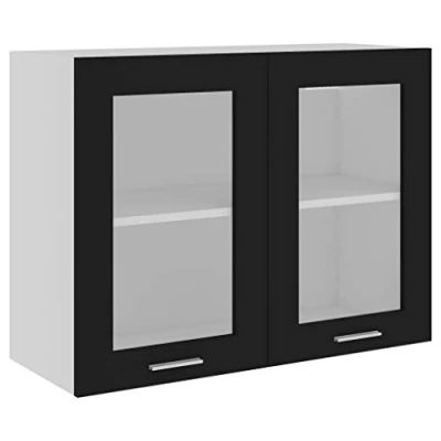 Image of vidaXL Hanging Glass Cabinet Chipboard Kitchen Furniture Storage Shelf Wall Cupboards Mounted Fitment Living Room Black