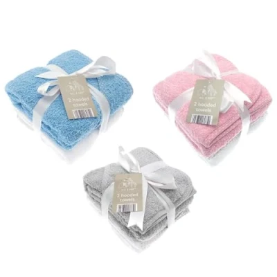 Image of eLLi &amp; Raff 2 Pack Baby Hooded Towels Assorted Colours