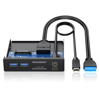 Image of Graugear 6 interfaces front panel in 3.5 inches USB3.2 Gen2 2x2 Type C up to 20 Gbit/s 2x USB A + SD+microSD card reader Key pin &amp; 19 header Metal G MP01 CR