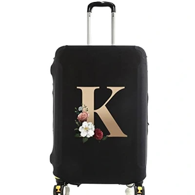 Image of initial letter Printed Design Travel Trolley Case Cover Protector Washable Suitcase Luggage Storage Covers for 18 28 inch (M (22 25 Luggage), Gold K)