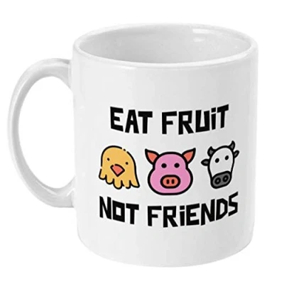 Image of &#039;Eat Fruit not Friends Mug&#039; Vegan/Vegetarian Gift Vegan Mug Vegetarian Birthday Present Christmas