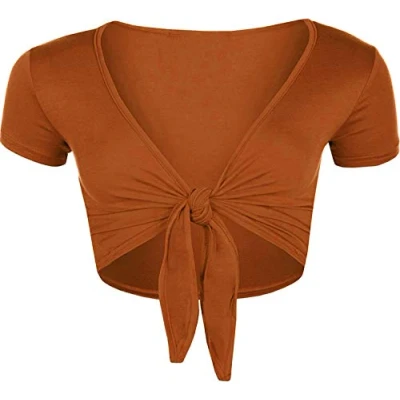 Image of STAR FASHION Women Cap Sleeve Bolero Shrug Tie Up Front Cropped Cardigan Short Sleeves Top Rust UK 12 14