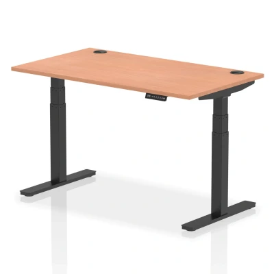 Image of Air 1400x800mm Height Adjustable Desk Beech Top Cable Ports Black Leg