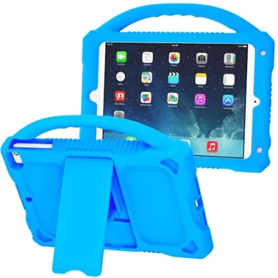 Image of Adocham Kids Case for iPad Mini 5 4 3 2 1, Lightweight and Full Body Shockproof Silicone Cover with Built in Foldable Kickstand Grip Handle (Blue)