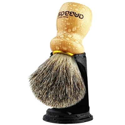 Image of Shaving Brush with Holder, Anbbas Pure Badger Hair Wood Handle,Black Resin Stand Contracted Design,2in1 Wet Set for Men