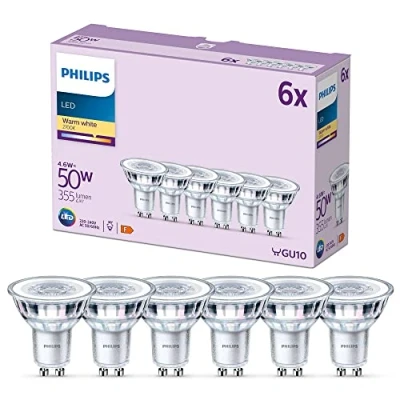 Image of PHILIPS LED Classic Spot Light Bulb 6 Pack [Warm White 2700K GU10] 50W, Non Dimmable. for Home Indoor Lighting