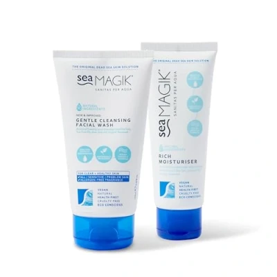 Image of Sea Magik Face Wash and Lotion for Dry, Sensitive, Oily Skin, Allergen Free Fragrance, Daily Hydrating Treatment, Removes Impurities, Vegan, Cruelty (150ml + 75ml)