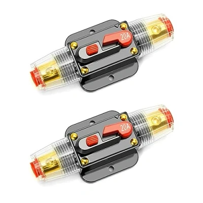 Image of QWORK 2 Pieces 20A Circuit Breaker Auto Fuse Holder, Reset Inverter for Car Protection Stereo Switch