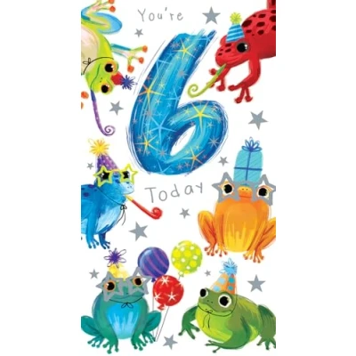 Image of Age 6 Male 6th Birthday Card Frogs 9&quot; x 5&quot; Lovely Verse