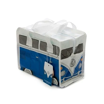 Image of Puckator Volkswagen VW T1 Camper Bus Small Blue RPET Recycled Plastic Bottles Reusable Insulated Lunch Bag Meal Prep with Strap Tote Box for Adults Food Storage