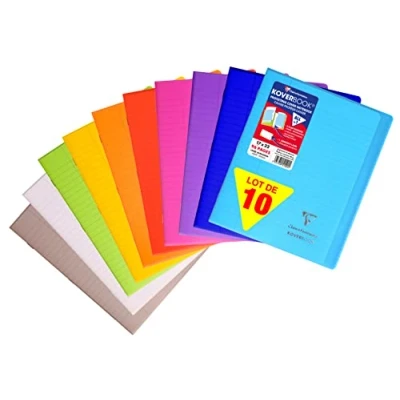 Image of Clairefontaine 951501C Lot de 10 Cahiers Agrafés Koverbook 17x22 cm 96 Pages Lignées avec Marge Papier Blanc 90 g Couverture Polypro Transparent Couleurs Aléatoires
