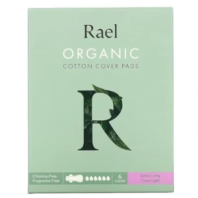 Image of Rael, Organic Cotton Cover Pads, Extra Long Overnight, 6 Count