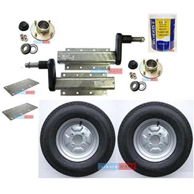 Image of leisure MART 750kg Avonride trailer suspension units supplied with 4 inch PCD hubs, 10 6PR wheels, plates and grease (Set 10) Pt no. LMX1904