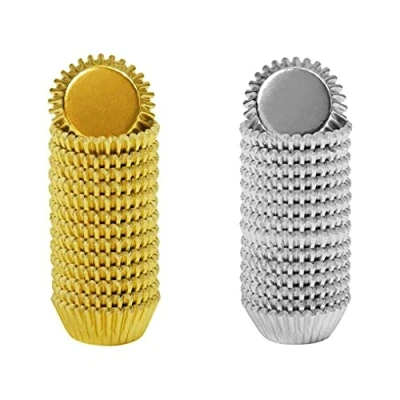 Image of Bakery Direct Silver/Gold Paper Petit Four Truffle Sweet Cases Bon Christmas (Gold, 200)