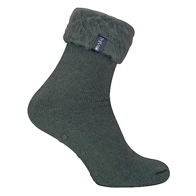 Image of THMO Mens Bed Socks with Grips Thick Warm Thermal Fleece Lined Cosy Slipper (6 11, Charcoal)