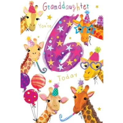 Image of Granddaughter 6th Birthday Card Age 6 Giraffes 9&quot; x 6&quot; Lovely Verse