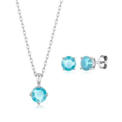 Image of Philip Jones Sterling Silver December (Turquoise) Birthstone Necklace &amp; Earrings Set Created with Zircondia® Crystals