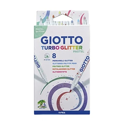 Image of GIOTTO Turbo Glitter Ink Felt Tip Fibre Pens, Super Washable, Fine Nib 2.8mm, 8 Pastel Colours, Ideal for Children, Parties and Schools