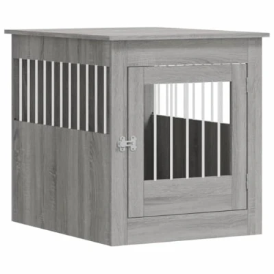 Image of vidaXL Dog Crate Furniture Grey Sonoma Engineered Wood &amp; Steel Kennel Convertible Pet Cage End Table with Lockable Door, Ventilated windows, Accommodates Dogs up to 70 cm and 60 kg.