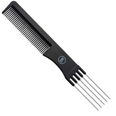 Image of K Pro Touring Comb Black Hairdresser Teasing Tool with Metal Fork &amp; Fine Teeth
