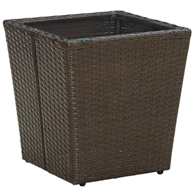 Image of vidaXL Poly Rattan Tea Table with Tempered Glass Square Outdoor Patio Garden in Brown Easy to Assemble