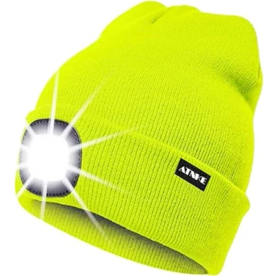 Image of ATNKE LED Lighted Beanie Cap,USB Rechargeable Running Hat Ultra Bright 4 Waterproof Light Winter Warm Gifts for Men and Women/Fluorescent Yellow