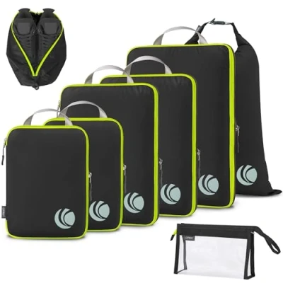 Image of Cipway Compression Packing Cubes, Ultralight Travel Luggage Organizer Sets Extensible Essentials for Carry on Suitcase(Black 8pcs)