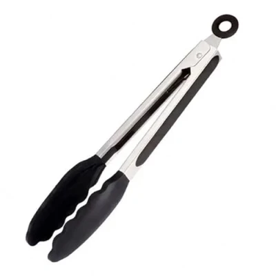 Image of Royal Cuisine Kitchen Tongs Silicone Heat Resistant Handle with Easy Grip Non Slip Smart Locking Stainless Steel Cooking for Cooking, Serving, Barbecue, Buffet, Salad and Ice (Grey)