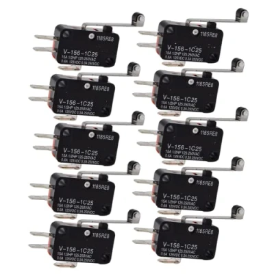 Image of Fasizi 10pcs V 156 1C25 Micro Limit Switch with Long Hinge Roller Momentary SPDT Snap Action for Arduino