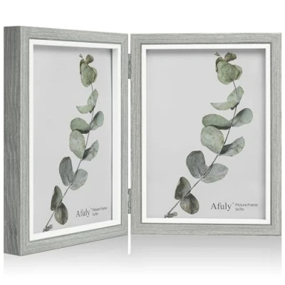 Image of Afuly 7x5 Photo Frame Double Picture Frames Grey Wood Grain, hold 2 Free Standing for Christmas Family Friends Wedding Gifts