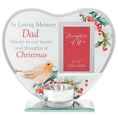 Image of Widdop Bingham Christmas Memorial Glass Heart Tea Light Candle Holder Dad, Silver