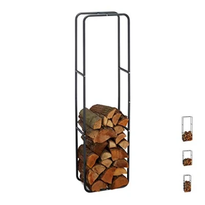 Image of Relaxdays Firewood Shelf, Wood Logs Stacking Aid Made of Steel, Indoor and Outdoor, H x W 150 40 cm, Anthracite