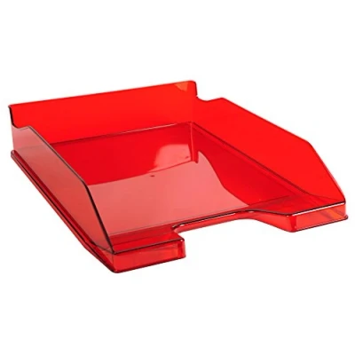 Image of Exacompta Ref 113224D Linicolor Letter Tray Combo Midi 347 x 255 65mm in Size, Holds Up To 500 Sheets, Suitable for A4 Documents Carmin Red Transparent Glossy