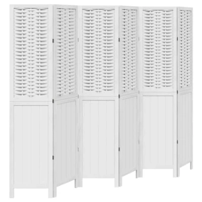 Image of vidaXL 6 Panel Room Divider White Solid Paulownia Wood 210x160 cm Office/Living Room/Bedroom Privacy Screen Foldable, Durable, Decorative