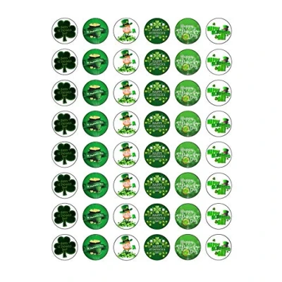 Image of 48 St Patricks Day Themed Edible Wafer Paper Round Cake Toppers Decorations