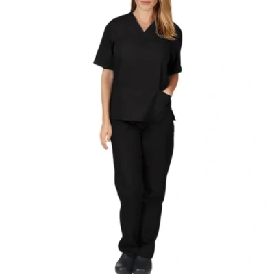 Image of Sky Mens and Womens Hospital Doctors Scrub Trousers Top Set, Medical Doctor Uniform, Lightweight Fabric Work Wear, Black, 2XL