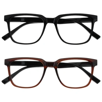 Image of OPULIZE LEO Reading Glasses 2 Pack Large Rectangular Frame Black, Brown Mens Womens Spring Hinges RR55 12 +1.00