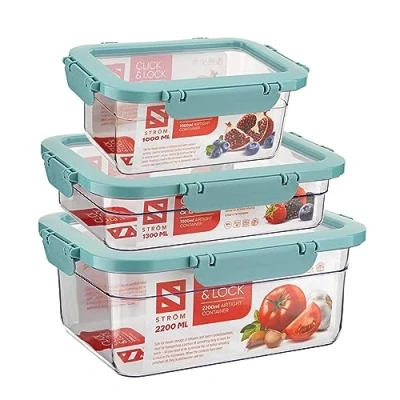 Image of Homeshopa Airtight Food Storage Containers with Lid, 3 pack Plastic Leak Proof Kitchen &amp; Pantry Containers, Reusable Meal Prep Box, Microwave Freezer Safe, BPA Free Lunch Box (Blue)