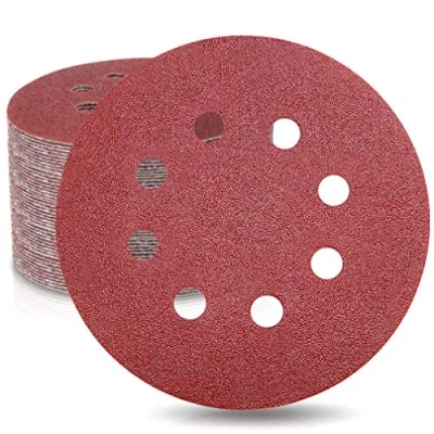 Image of WooZuu 50 Pieces 8 Holes Sanding Discs 100 Grit 5 Inch Hook and Loop Sandpaper Assortment for Random Orbital Sander