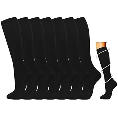 Image of 7 Pairs Compression Socks for Women &amp; Men 15 20 mmHg is Best Athletic Medical Running Flight Travel Nurses