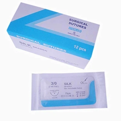 Image of Silk Suture Thread (Pack of 12) for Medical Students, Nurses and Veterinarians (5/0 USP)