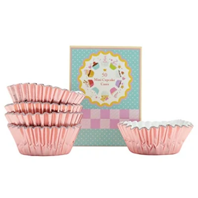 Image of 50 Mini Cupcake Cases Baking Muffin Cake Petits Fours (Rose Gold)