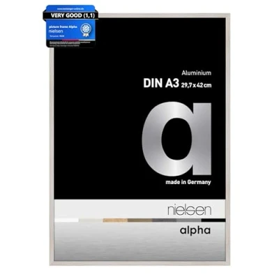 Image of nielsen Alpha Photo Frame A3, 29.7x42cm Aluminium Picture Frame, Oak White with Protective Float Glass and Push Turn Clips