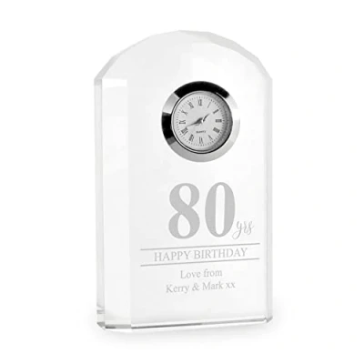 Image of The Gift Experience Engraved 80th Birthday Mantel Clock, Personalised Gifts, Crystal Clock