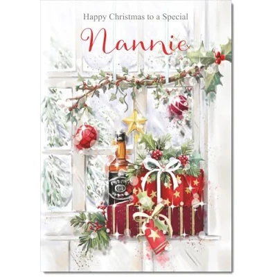 Image of doodlecards Nannie Christmas Card Wine and Parcels Medium Size for with Plain Envelope