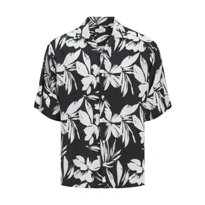 Image of JACK &amp; JONES Mens Printed Resort Short Sleeve Shirt Black M