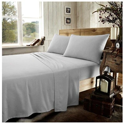 Image of Plain Dyed Bedding Sheet Flat Super King Size, Warm &amp; Cosy Flannelette Bedsheets, Washable Bed Linen, Grey