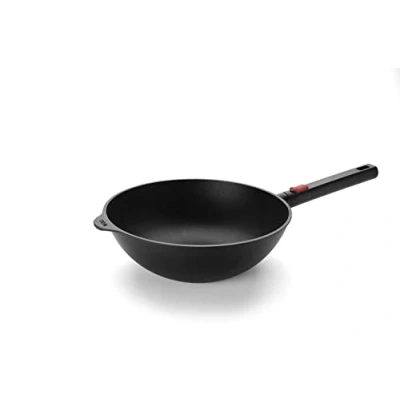 Image of Woll Diamond Logic XR Wok and Mixing Pan Inductive Diameter 24 cm Height 9 with Removable Handle Suitable for All Hobs Cast Aluminium Non Stick Coating Oven Proof Black