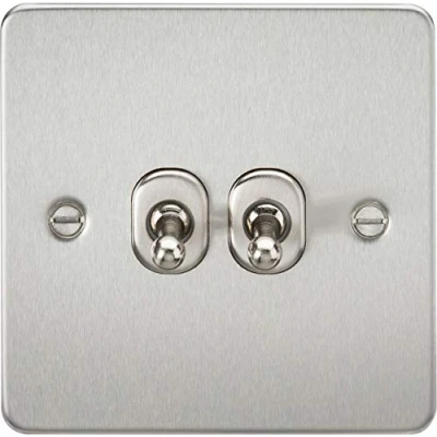 Image of KnightsBridge Flat Plate 10AX 2G 2 way toggle switch brushed chrome