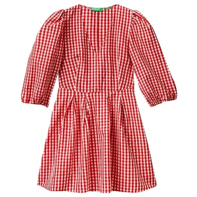 Image of United Colors of Benetton Women&#039;s Dress 4ycndv04t, Red Checked 911, L